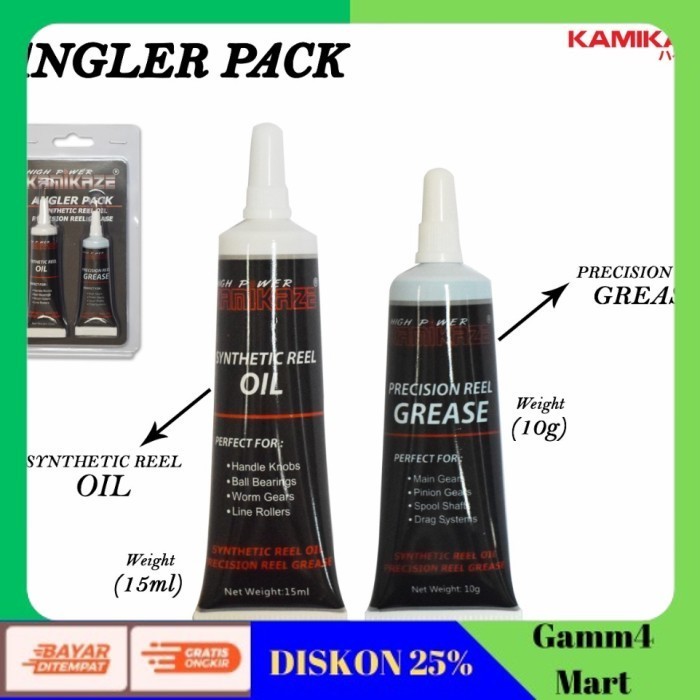 [[GAMM4]] - KUALITAS TERBAIK oil grease reel kamikaze angler pack packing hitam isi 2 COD