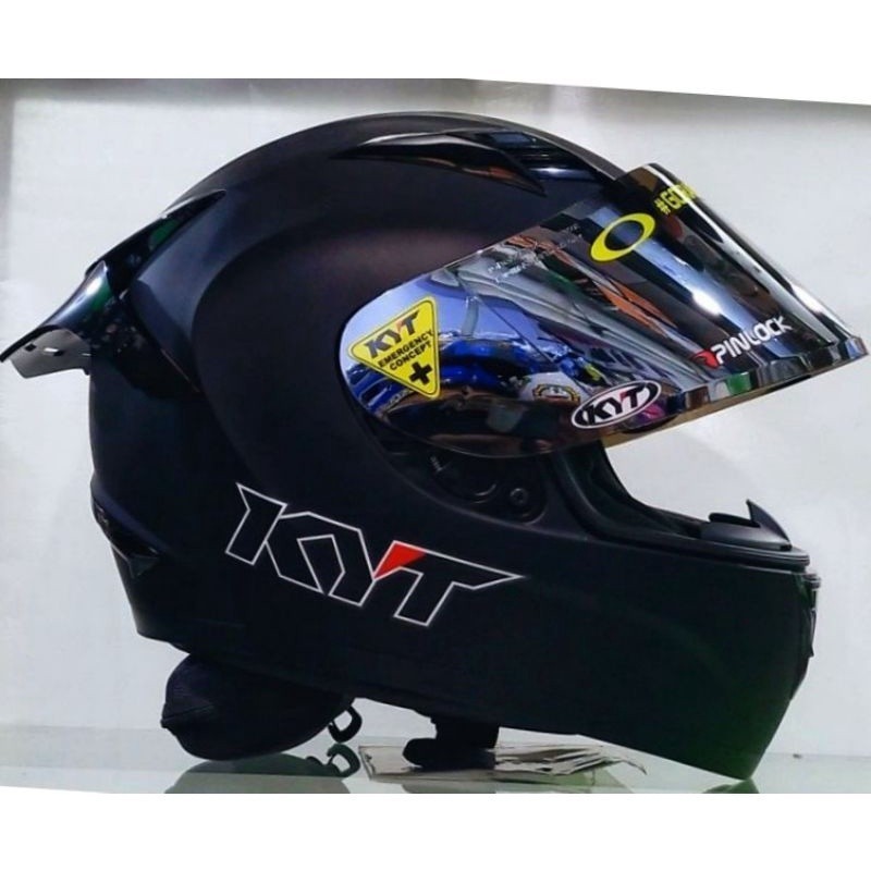 Helm full face KYT R-10 solid  Black doft (Paket Ganteng Gratis kaca ori)