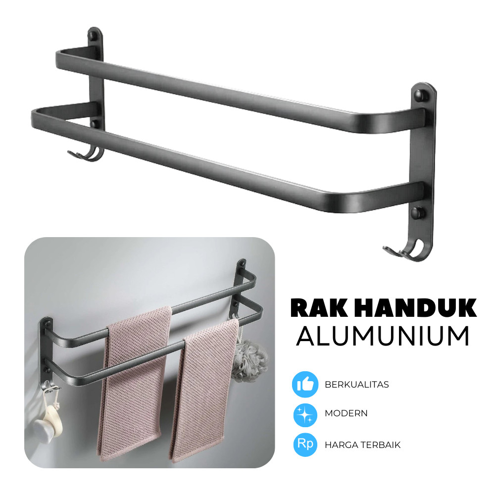 BATHI Gantungan Handuk Alumunium 2 Susun 2 Double Hook 50cm GM50