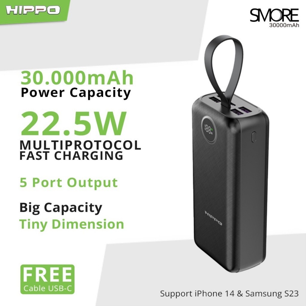 PRODUK TERBARU # [ PB HIPPO SMORE ]- Hippo PowerBank Smore PD 22,5W 10000mAh 20000 MAH 30000mAh Quic