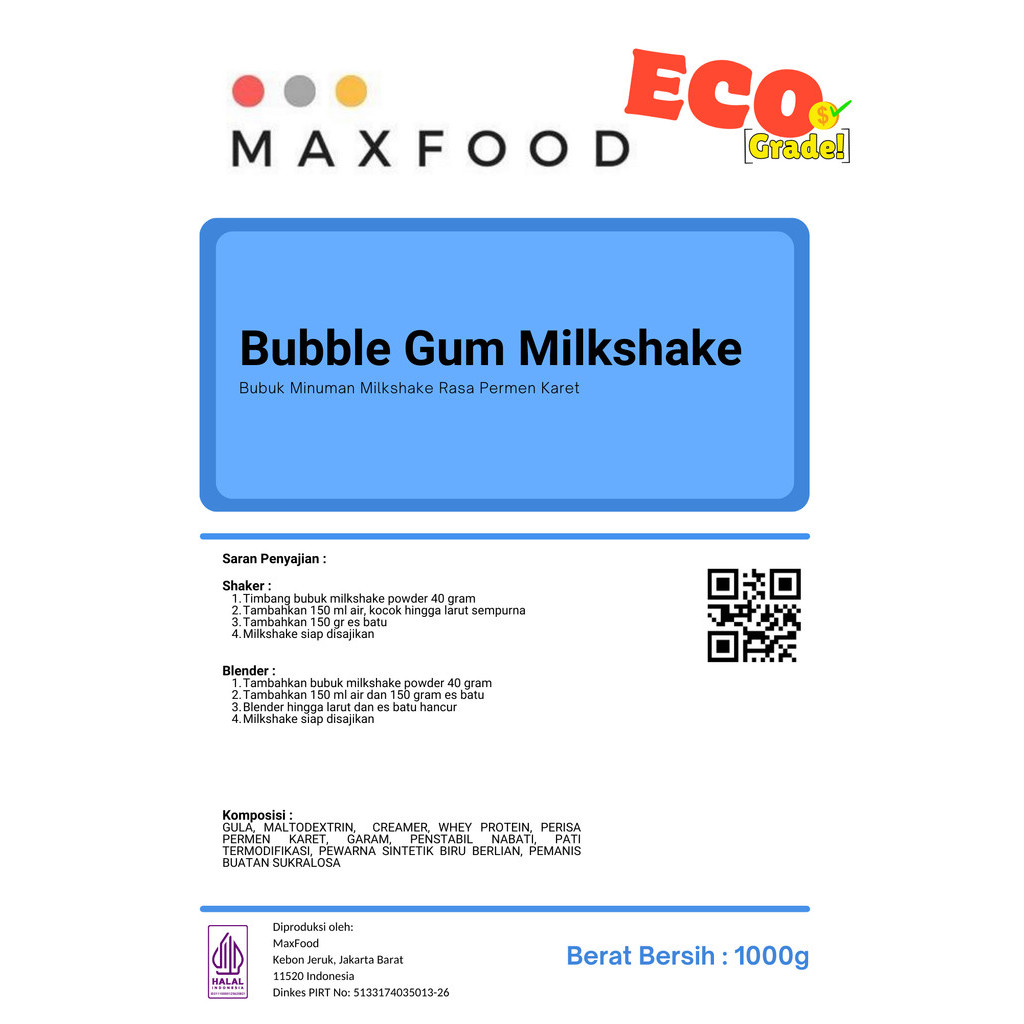 

SDF MAXFOOD - [ECO] Bubblegum Milkshake Powder / Minuman Bubuk Rasa Bubblegum Milkshake Ekonomis 1