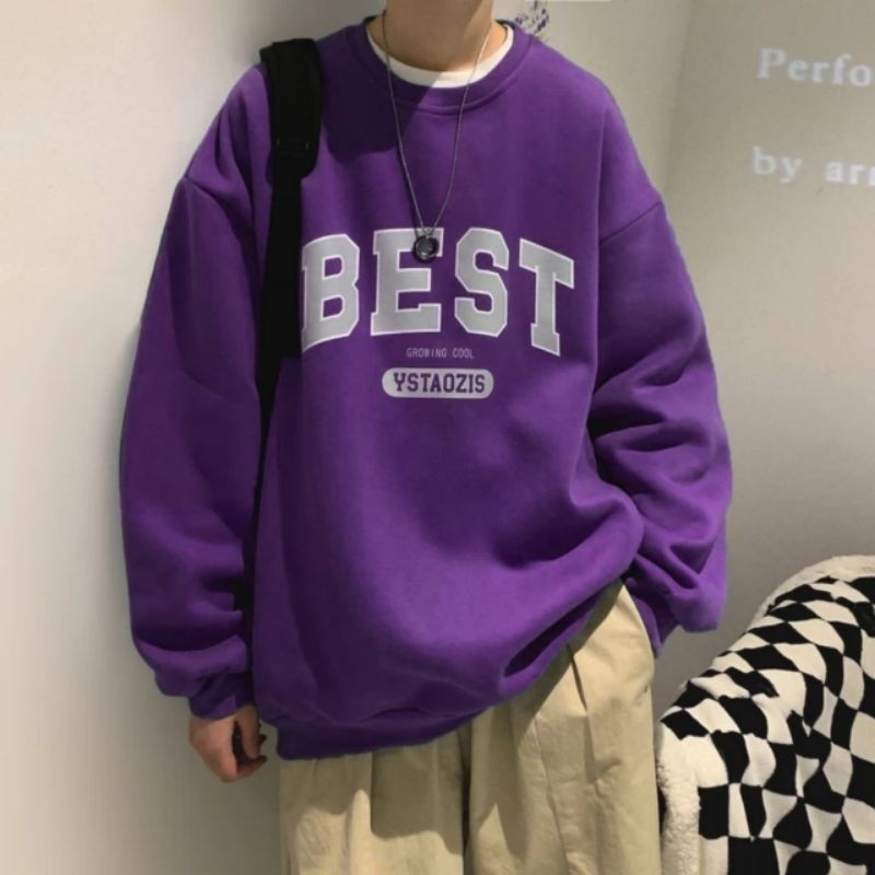 Sweater Pria BIG SIZE BEST (S - 6XL) Crewneck Jumbo Ungu Tua Purple Sweatshirts Unisex Korean Fashio