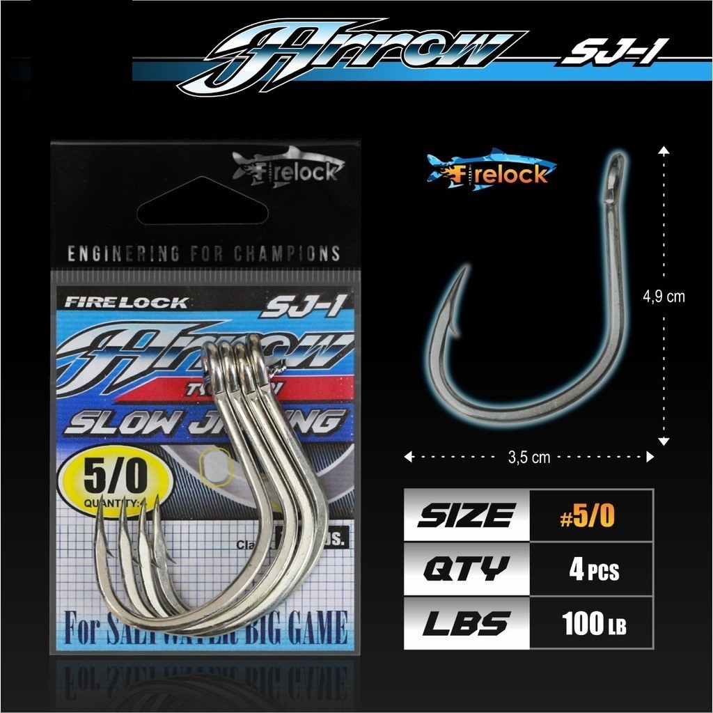 Mata Kail Jigging FIRELOCK JH Arrow SJ-1 Size 5/0 100LB Kail Slow Jigging Tajam Kuat Assist Hook Lau