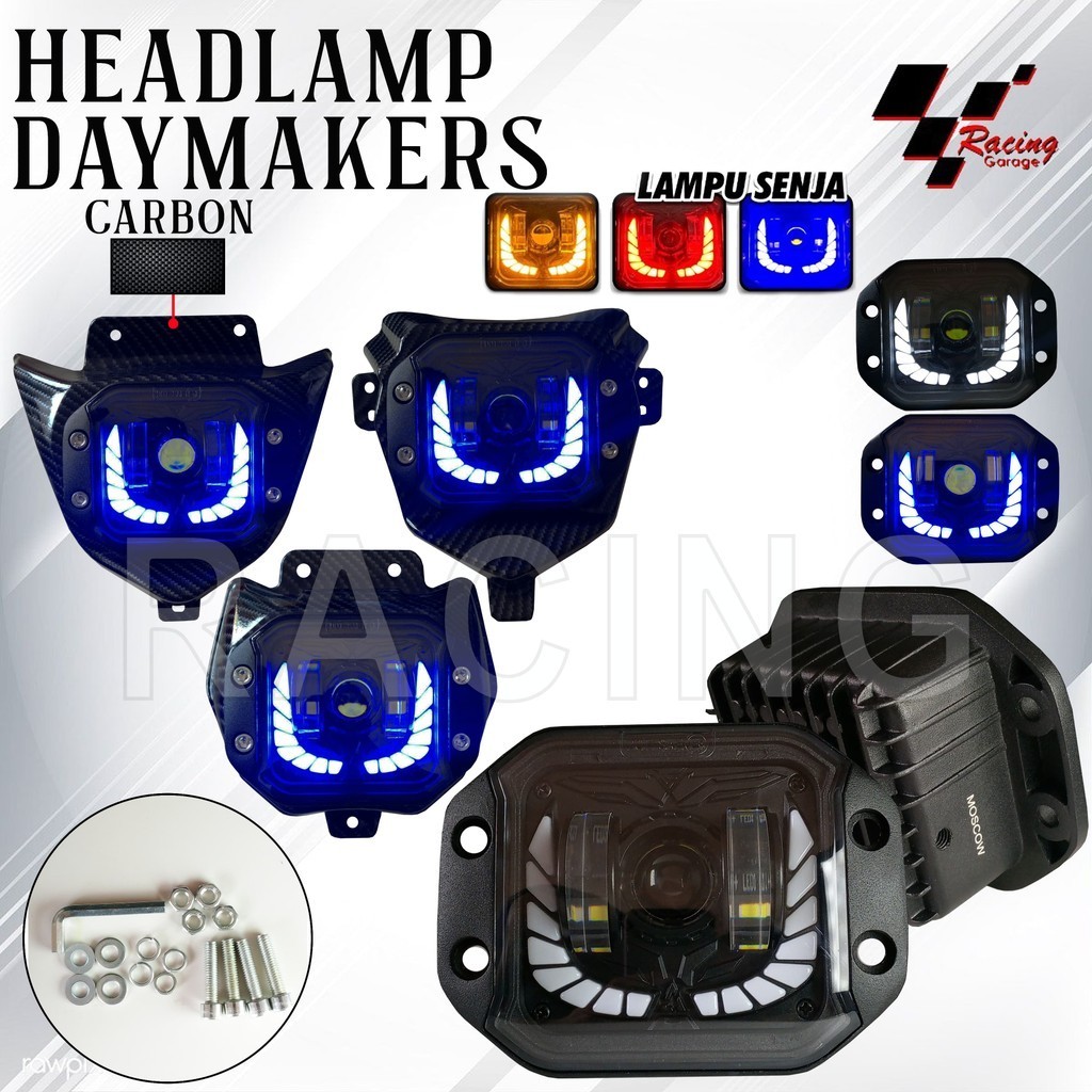 LAMPU CRF KLX WR WR155 CARBON DEMEKER LED HEADLAMP DEPAN SUPERMOTO MOTOR TRAIL CROSS PNP