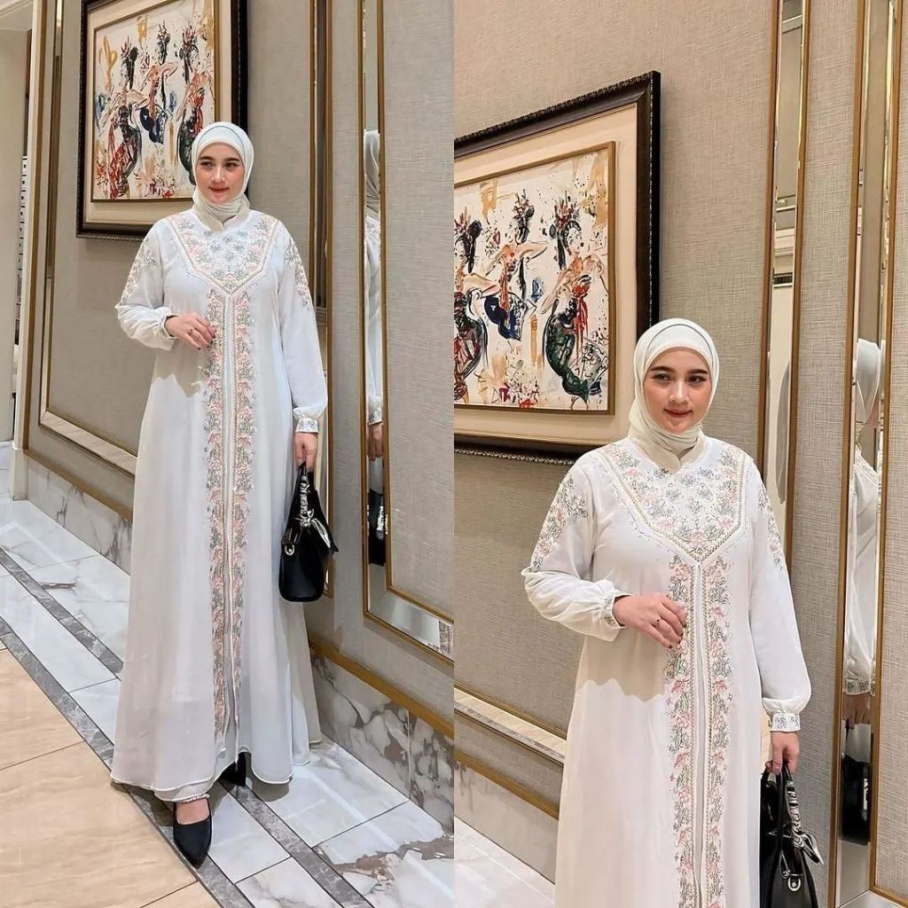 Bordir Clarissa Series Dress Bahan Cerutty Gamis Terbaru 2024 Simpel Elegan Dress Wanita Murah terla