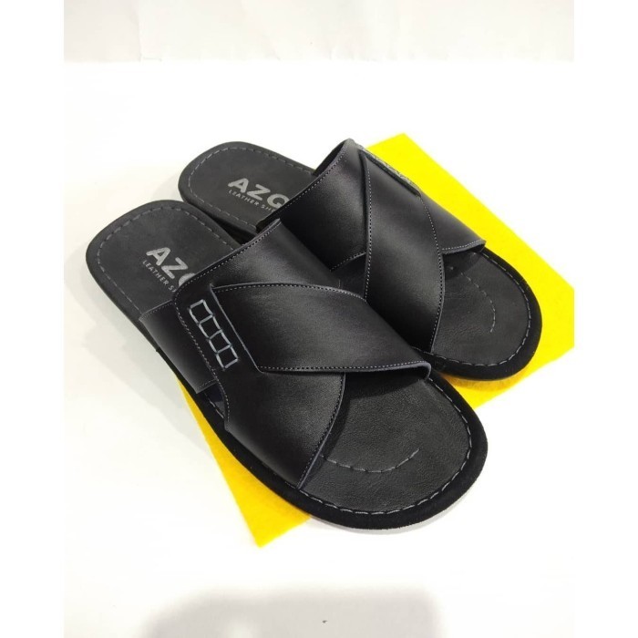 Sandal pria kulit asli garut Sandal kulit asli pria Sandal kulit garut - Hitam, 39