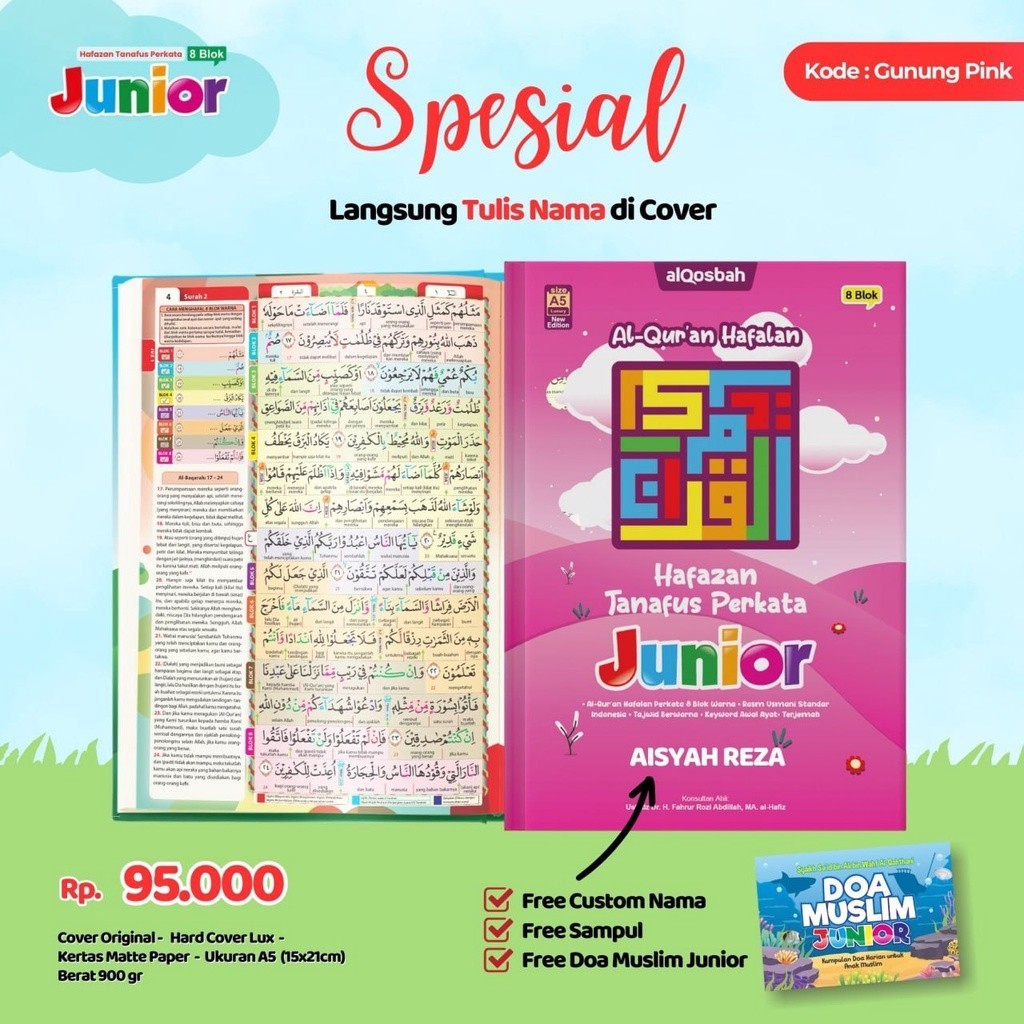 Custom Nama Hafazan Junior Perkata Terjemah Tanda Tanafus Original Al Qosbah A5 HC