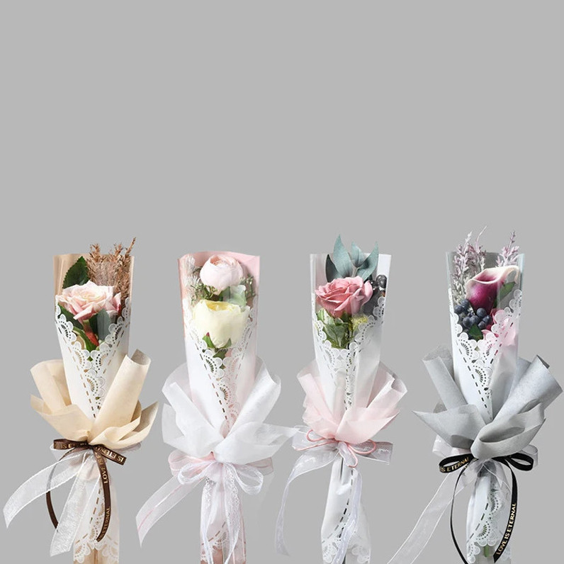 

Single Rose Plastik Wrapping Bunga Mawar Bening Transparan Renda