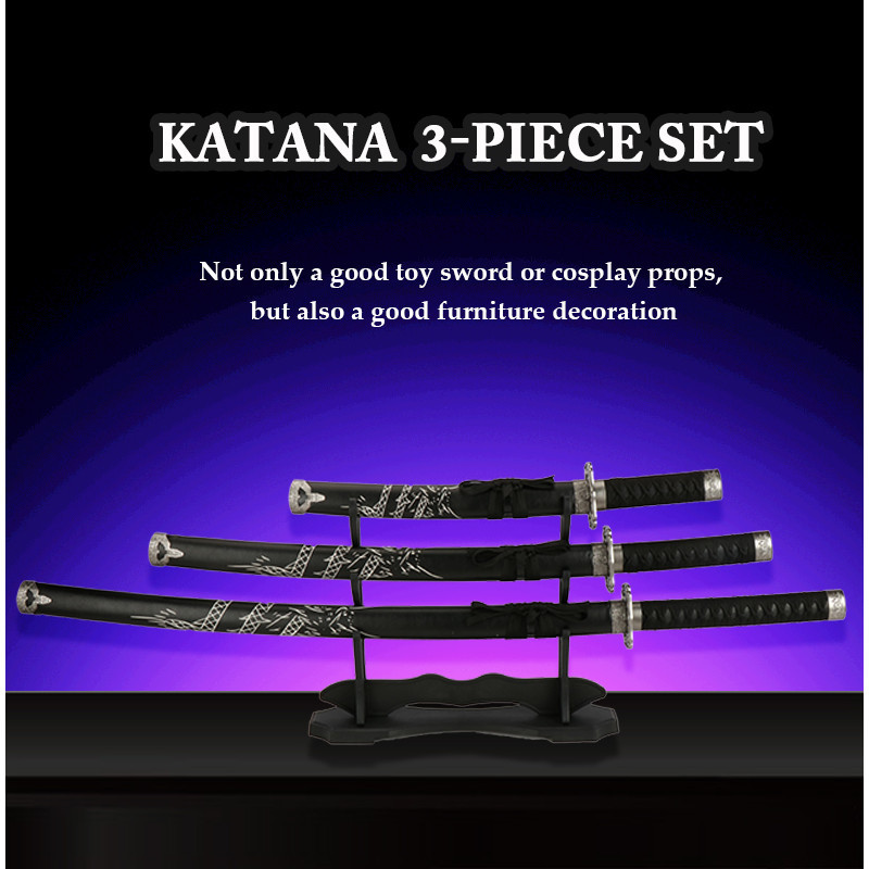 Wooden Japanese samurai Sword Katana 3-pcs sets Dragon pattern Warrior Swords Home Furnishing decora