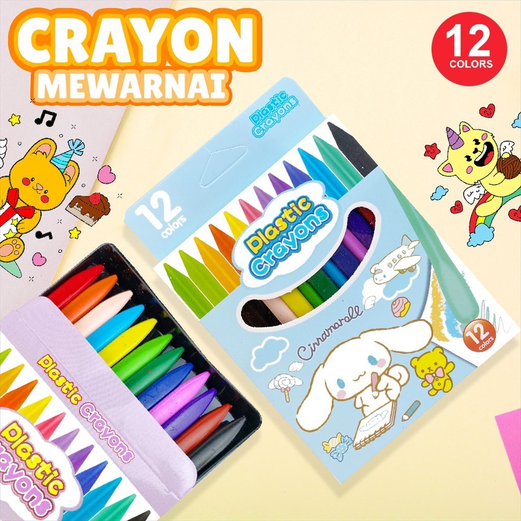 

Krayon Anak Isi 12PCS/ Plastic Crayon 12PCS Karakter Non Toxic 601