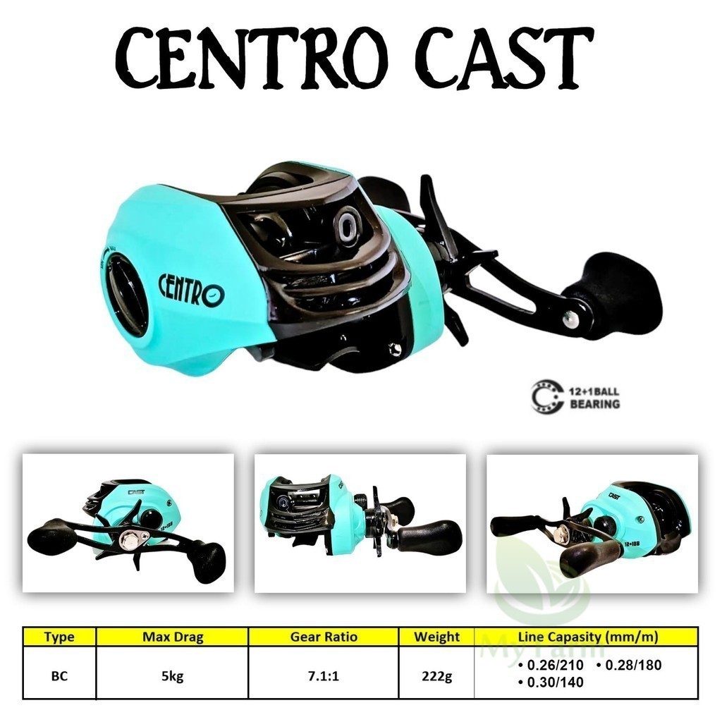Reel Bc Centro Cast 12+1 Ball Bearing Rell Baitcasting Max Drag 5kg Gulungan Senar Pancing Handle Ki