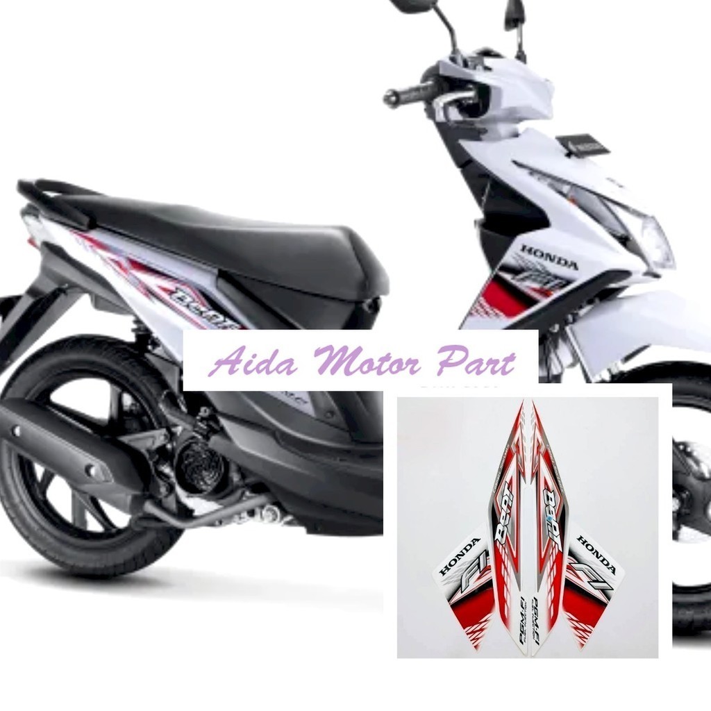 Striping Stiker List  honda beat fi 2014 putih list merah stiker list body motor standar model origi