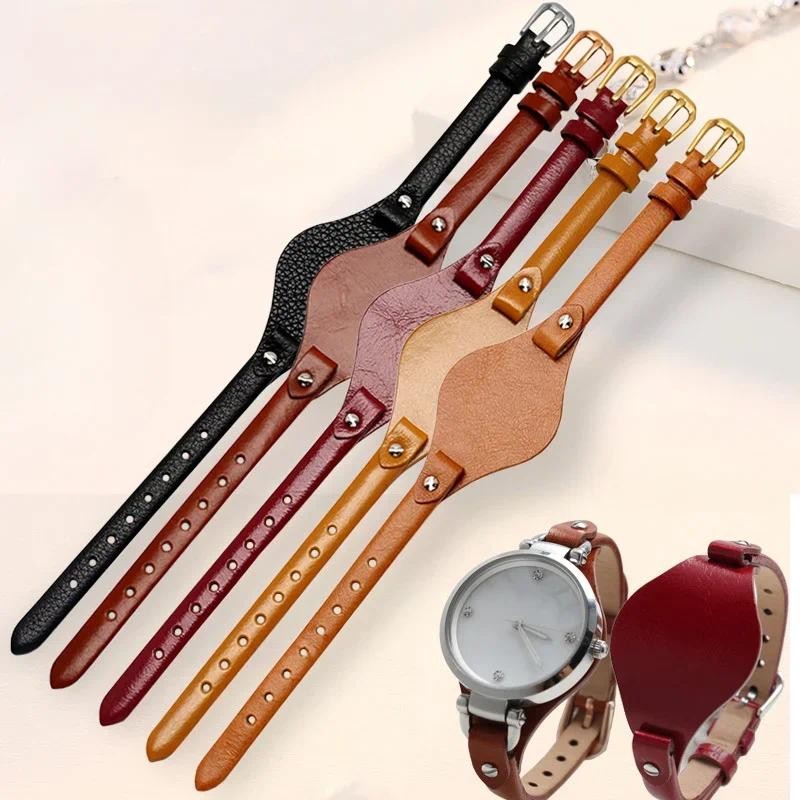 For Fossil Bottom Tray Cowhide Wat  bands Women Es3262 Es3060 Genuine Leather Soft 8mm Rose Steel Bu