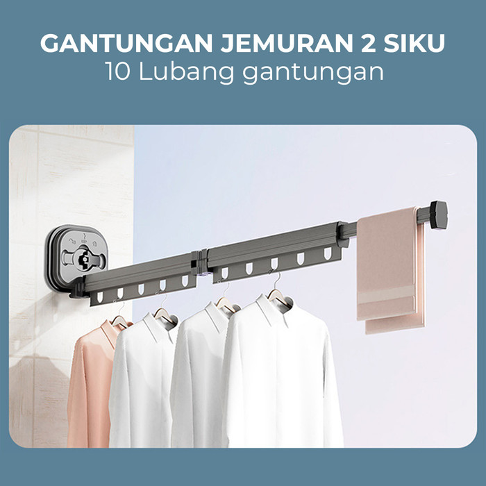 BR Jemuran Baju Tanpa Paku | Gantungan Jemuran lipat tempel dinding - Gantungan 2Siku