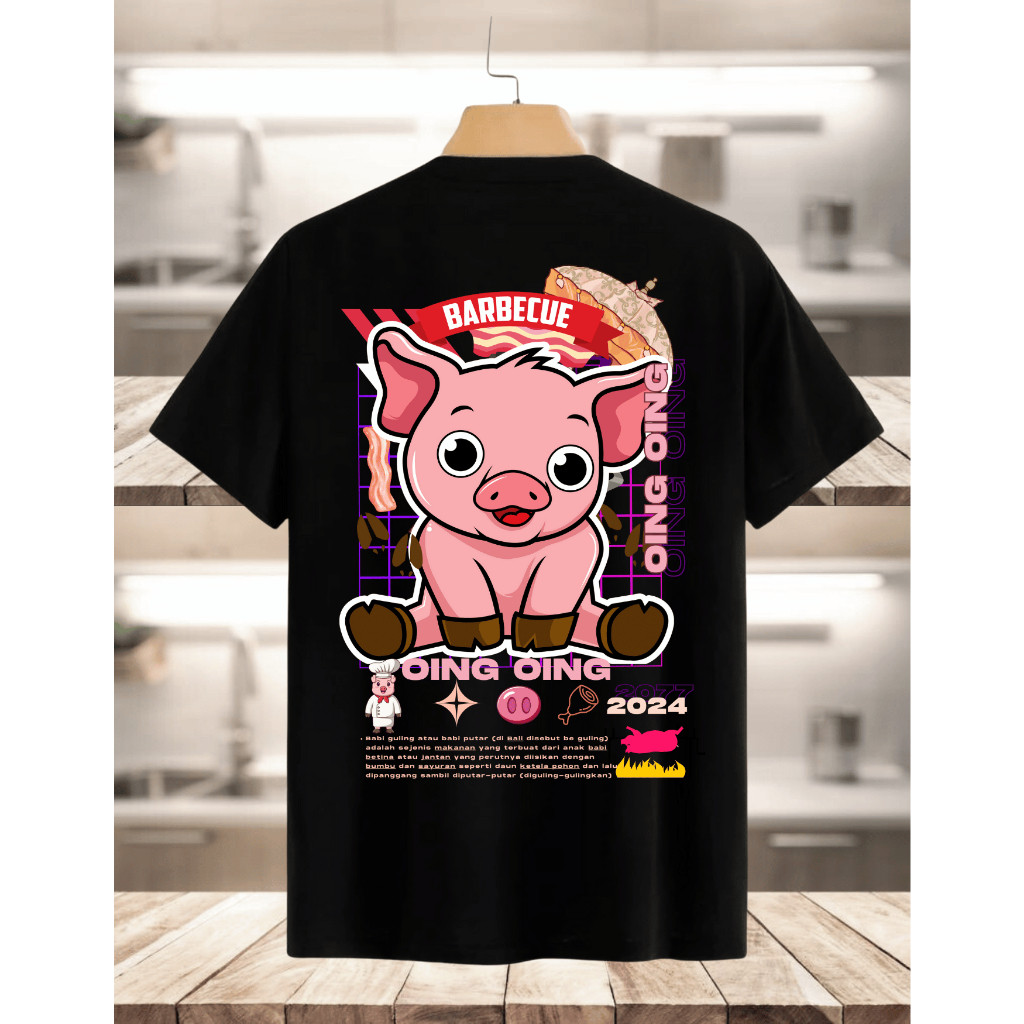Baju Kaos Babi Barbecue Unisex Lengan Pendek | T-shirt Distro Dewasa Lengan Pendek Babi Barbecue | K