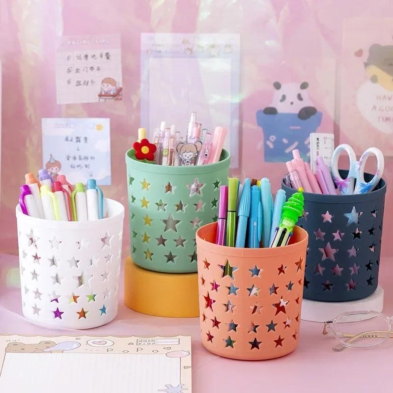 

Creative Hollow Stars Pen Pencil Pot Holder Brush Storage Container Desk Organizer Plastic Stationery Pen Holder Office Supplies