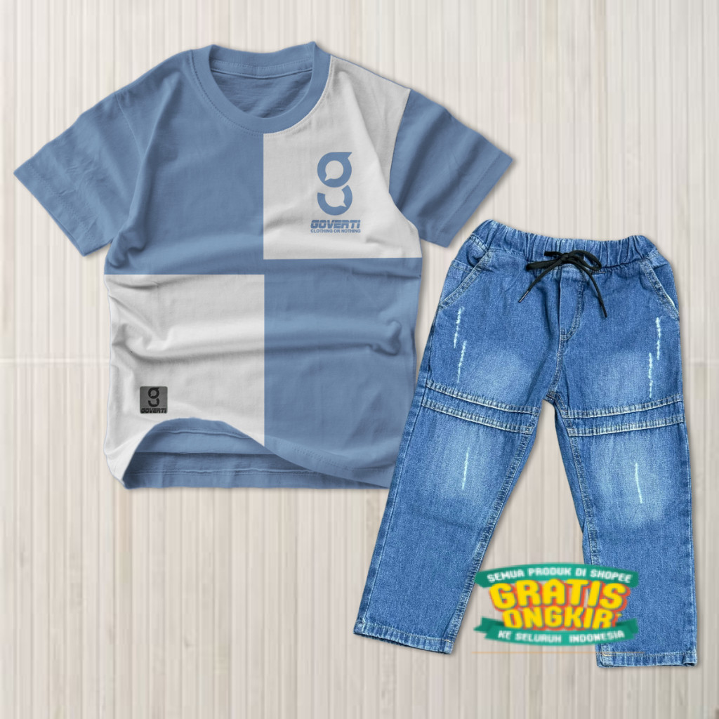 TPK/Setelan Anak/Baju Setelan Anak Laki-Laki Umur 4-12 Tahun/Setelan Kaos Anak Celana Jeans Panjang/