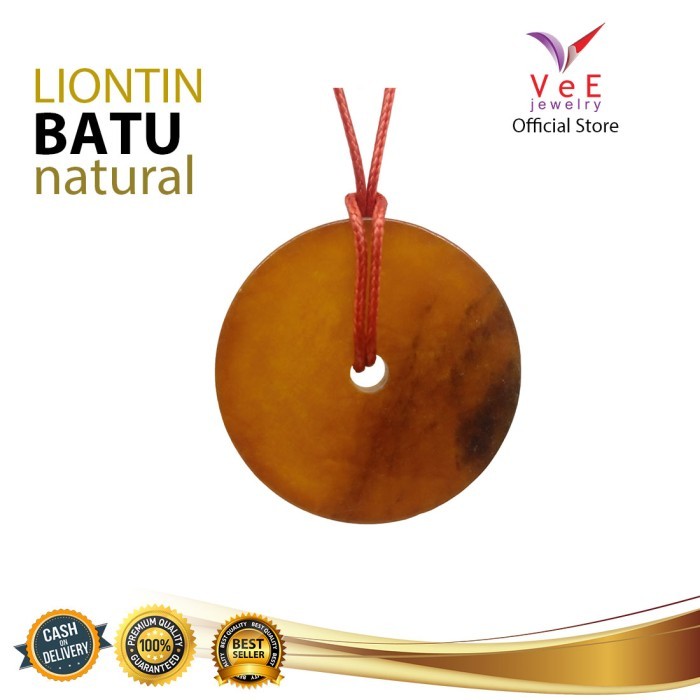 Kalung Liontin Batu Giok Asli Cina Donat Jumbo Coklat - VeE Liontin - Merah