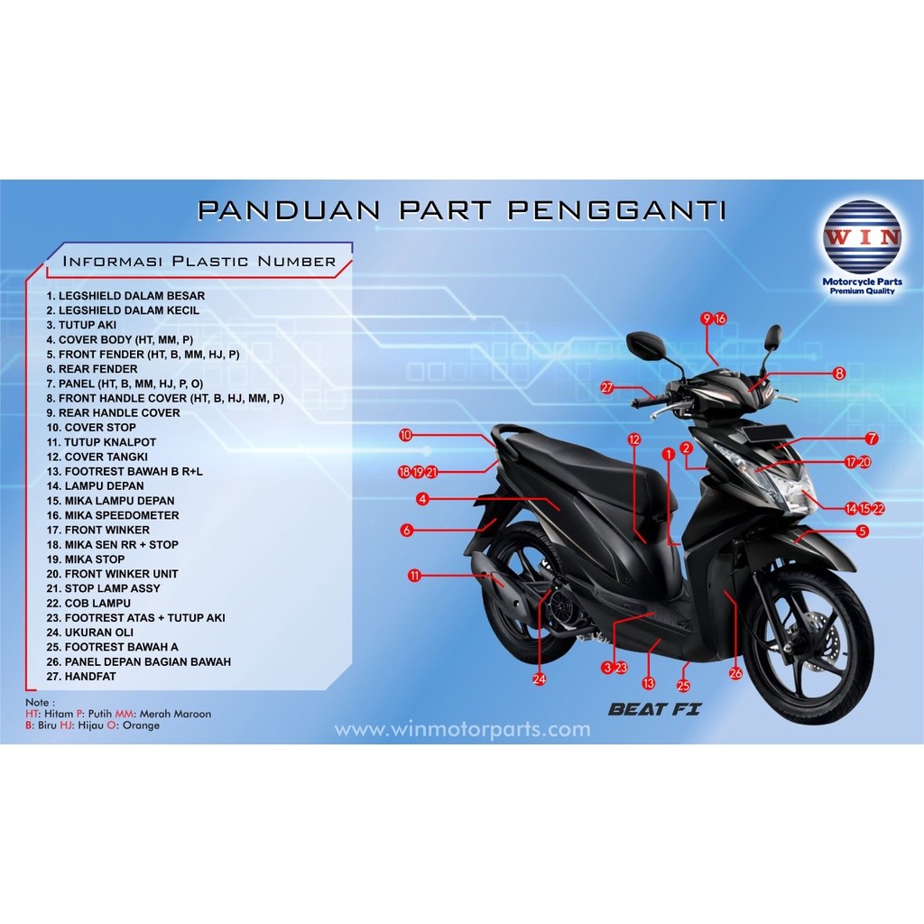 Tameng Depan Beat FI 2012 2013 2014 2015 | front panel WIN | dasi motor honda injeksi original hitam