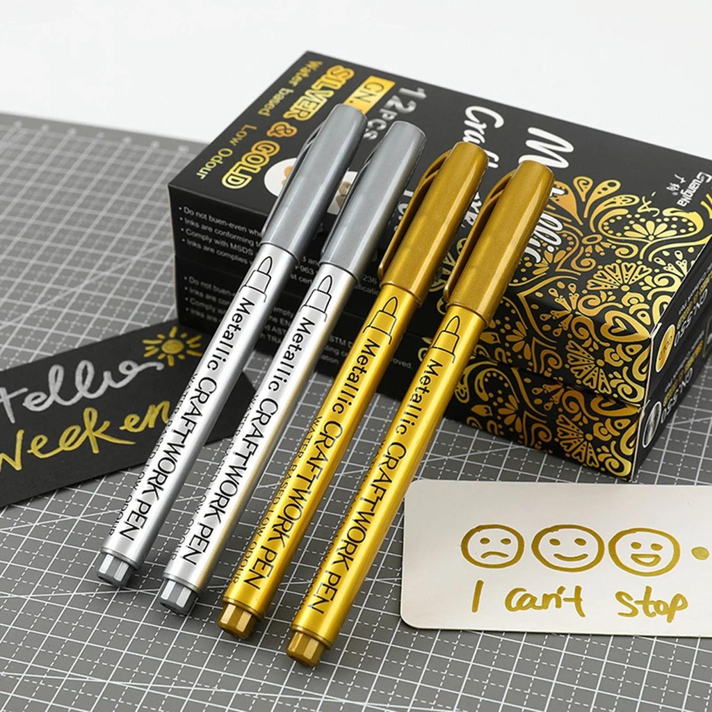 

Highlight Paint Pen Waterproof Colorfast Silver Gold Plating Special Signature Sign-In Pen for Oily Painting