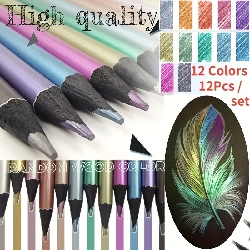 

12 Color Metallic Colored Pencil Set Drawing Sketching Set Painting Coloring Colour Pencils Profession Art Supplies For Artist