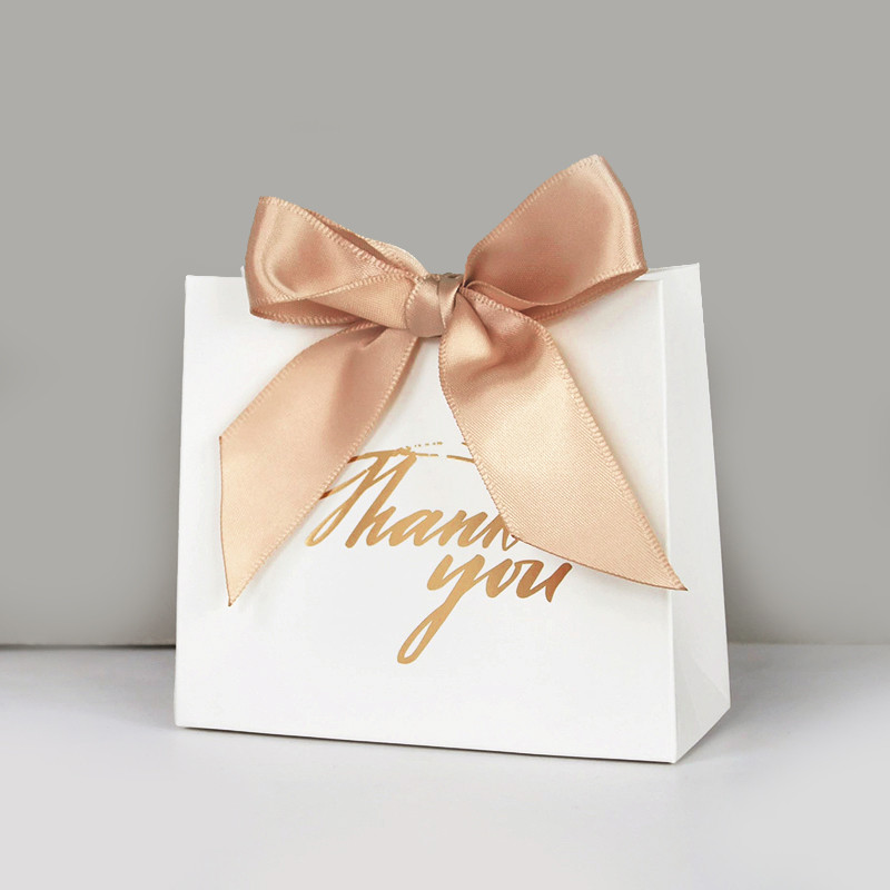 

5/10pcs Small Pink White Thank You Party Favor Bags Treat Boxes with Bow Ribbon Paper Gift Bags Wedding Birthday Party Supplies