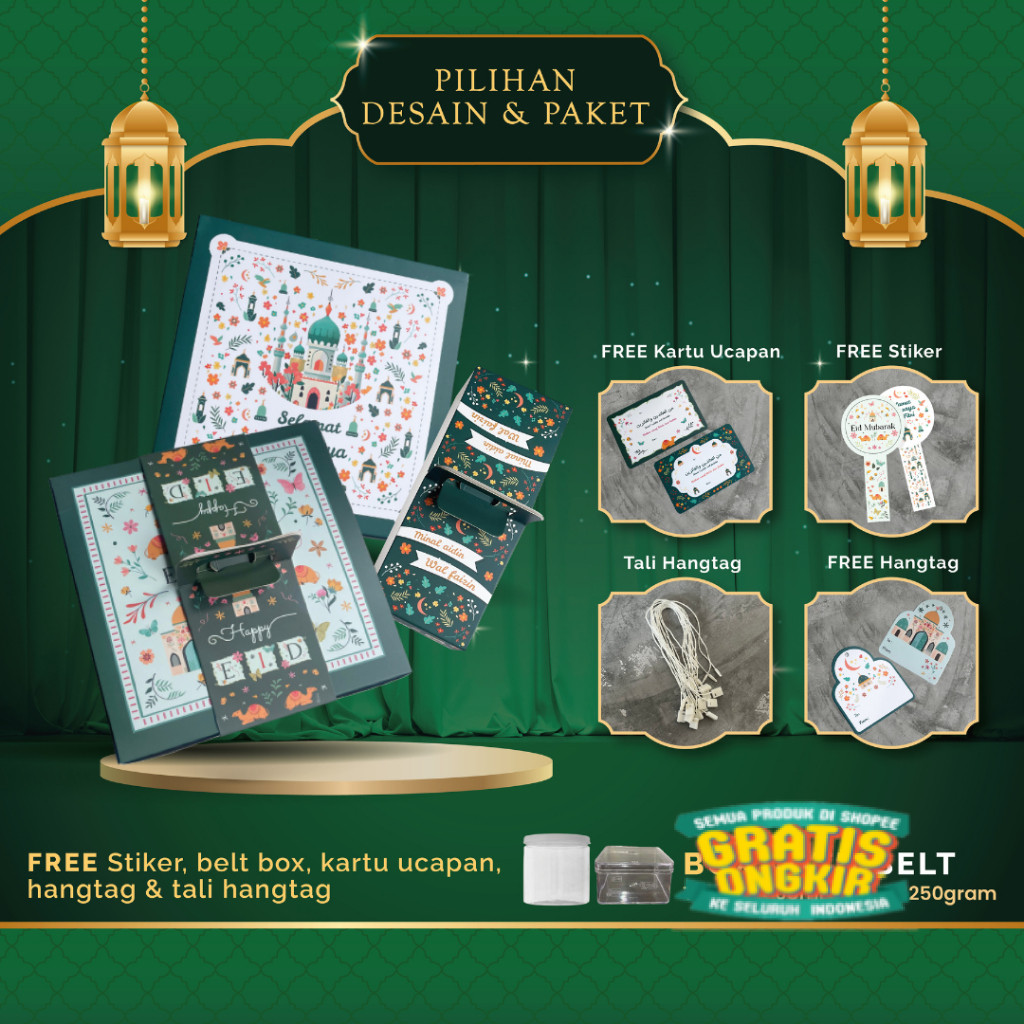 

Gable box kotak hampers lebaran idul fitri model belt box toples tabung/kotak/hardtop 911 ukuran (20x20x8cm) muat toples TABUNG (400ml : 4 toples) atau toples KOTAK HARDTOP 119 (250gr : 4 toples)/ langsung proses