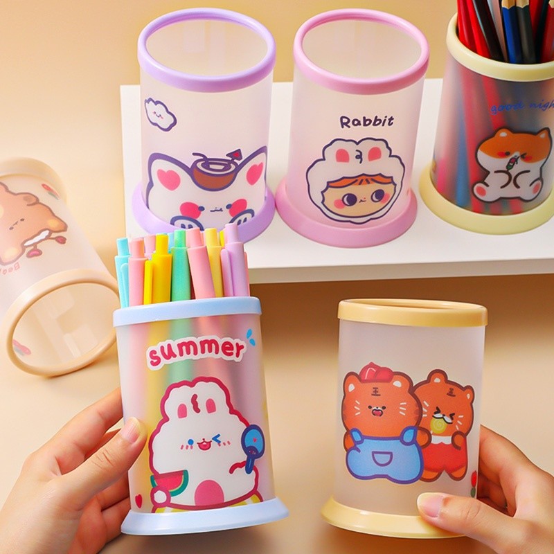 

Cute Cartoon DIY Round Pen Holder Student Waterproof Transparent