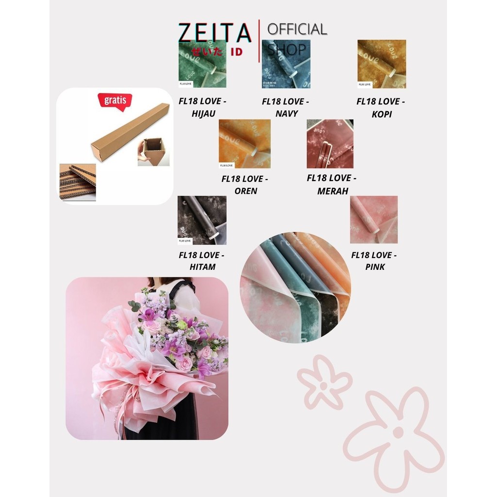 

Zeita - (5 LEMBAR) - FL18 LOVE Kertas Bunga Paper Buket Motif Tulisan LOVE Abstrak Florist Cellophane