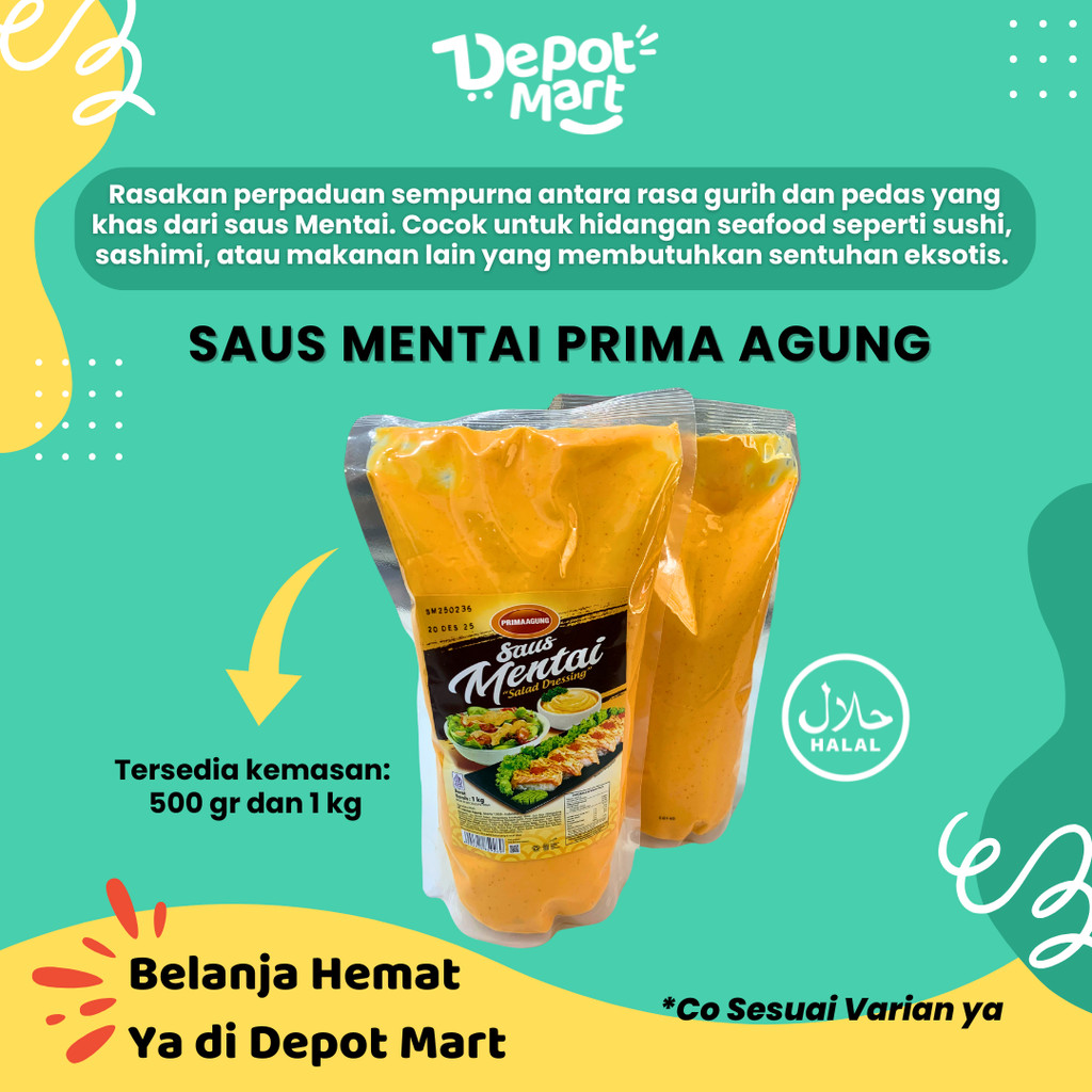 

Saus Mentai Prima Agung 500 gr dan 1 kg High Quality Halal Depot Mart