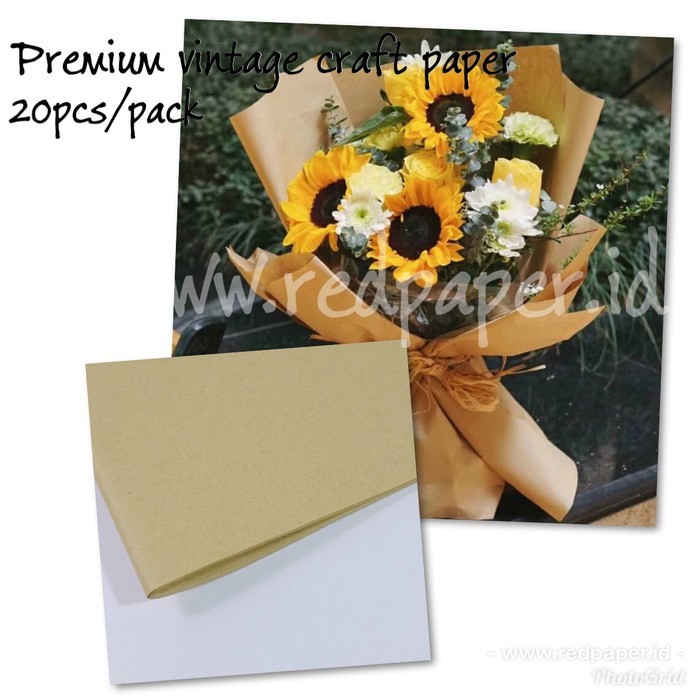 (20Lembar) Kertas Bunga Buket Cellophane Coklat Kraft / Wrapping Paper Vintage Craft Paper Kado