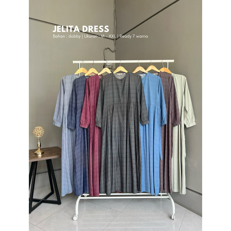 MM65WH JELITA GAMIS LENGAN BALON DRES PANJANG MUSLIMAH GAMIS LEBARAN GAMIS SIMPLE GAMIS MEWAH ELEGAN