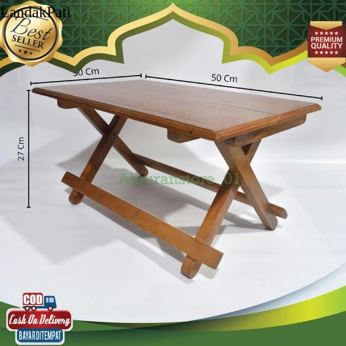 Meja Lipat Portable Uk Besar Kayu Mahoni (P 50cm L 30cm T 27cm) Belajar Anak Tempat Alquran Rekal Al