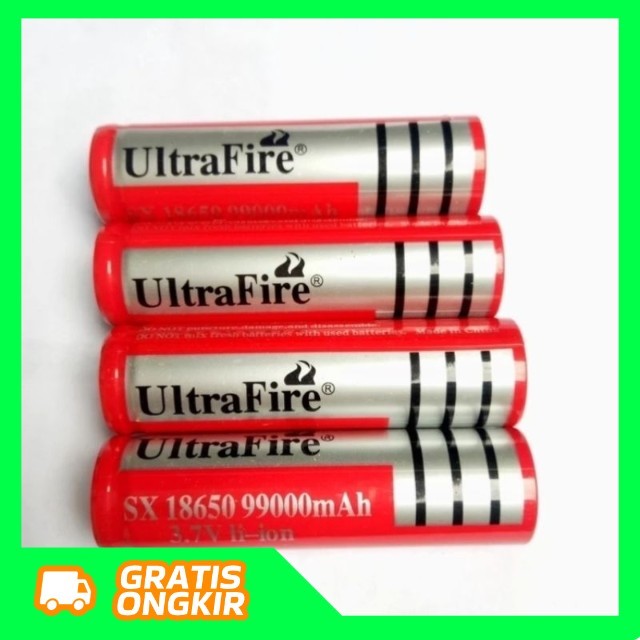 BATERAI CAS 18650 ULTRAFIRE 99000MAH 3 7 V BATRAI SENTER SWAT dll