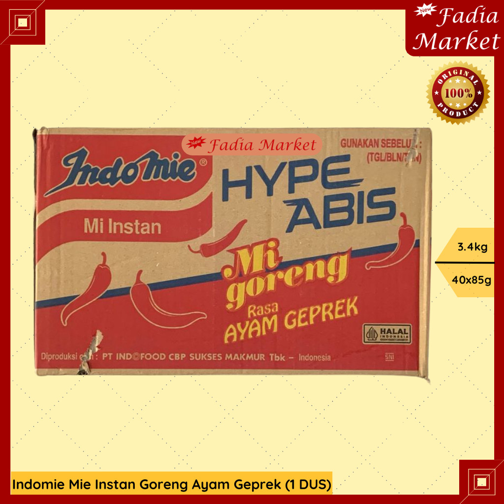 

Indomie Mie Instant Goreng Ayam Geprek Hype Abis 85g (1 KARTON DUS 40x85g)