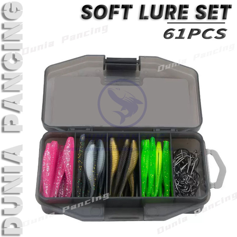 Soft Lure Set 61pcs/Box Fishing Jig Head Ring Hooks Swivels&Snap Connector Fishing Set-DP584