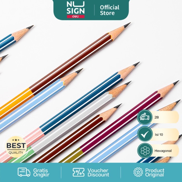 

[New]Promo Nusign Pensil 2B Kayu / 2B Graphite Pencil Hexagonal Barrel Black 10 Pcs NS725-2B