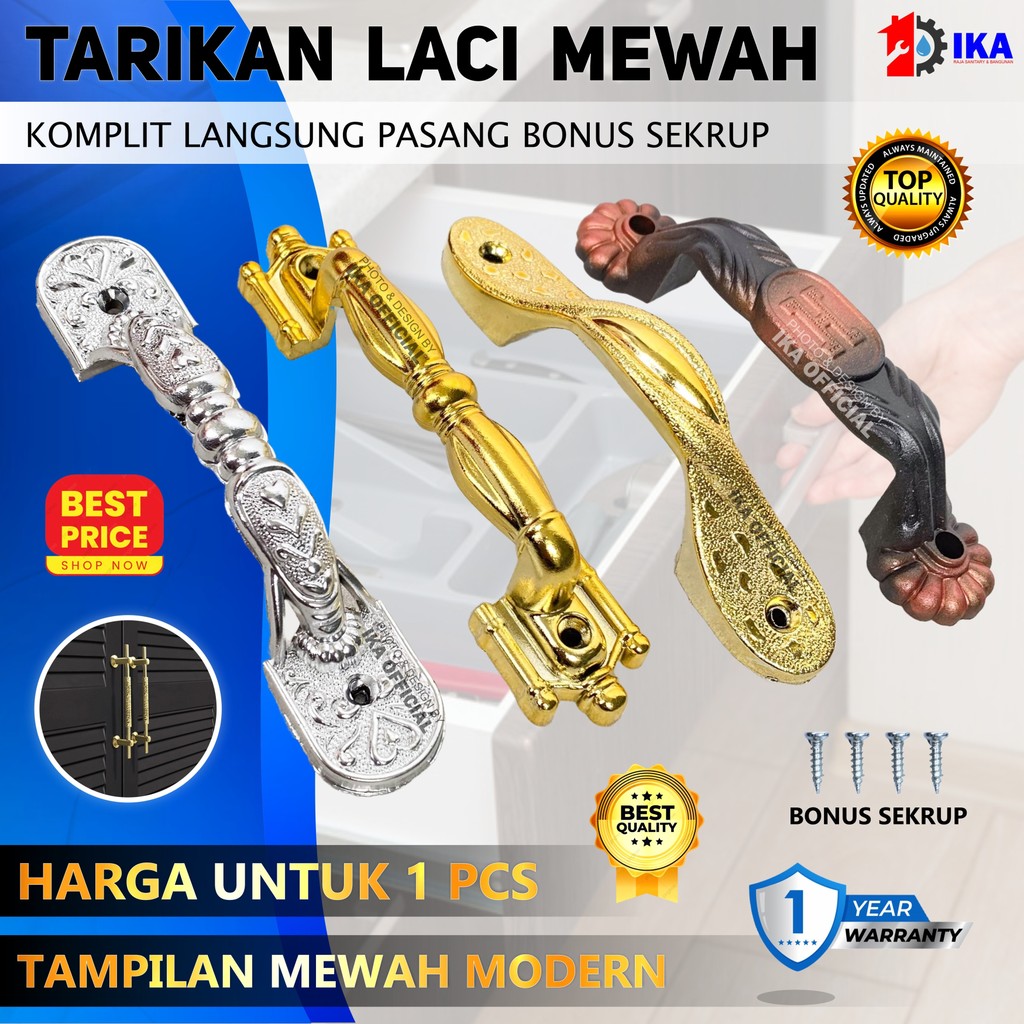 Gagang Handle Tarikan Laci Meja Lemari Chrome Silver Gold Emas Antik Tottori / Tarikan Laci Mewah / 
