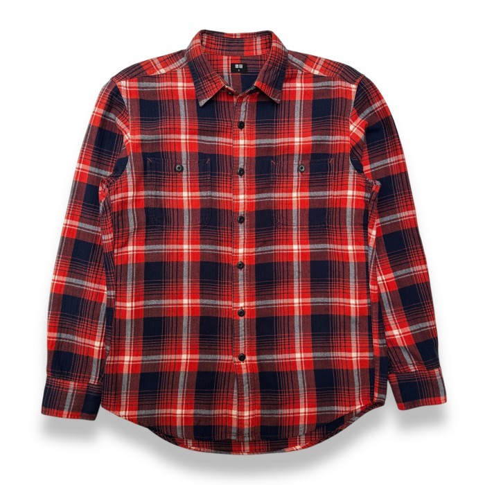 Kemeja Flannel Vintage UNIQLO Red Navy Shirt