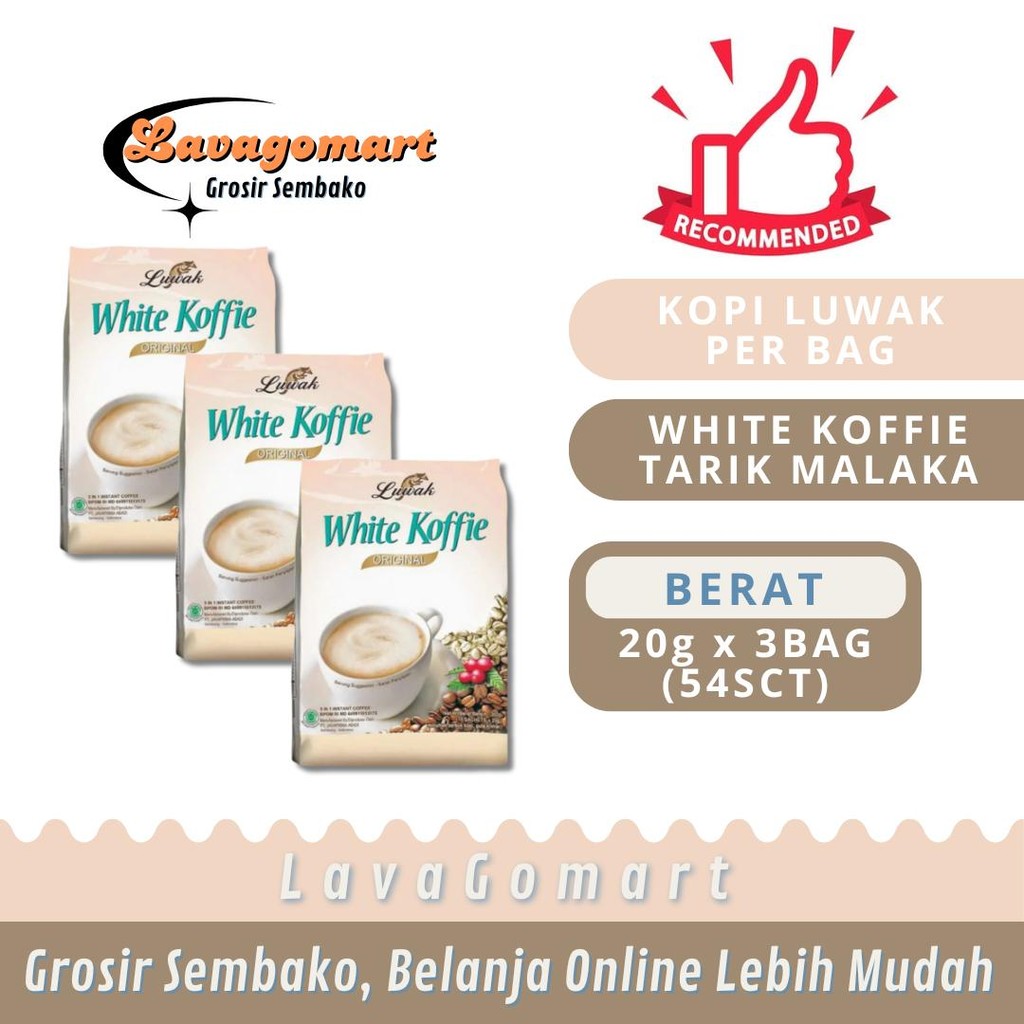

KOPI LUWAK WHITE KOFFIE ORIGINAL 20g - 3 PCS - LAVAGOMART - BANDUNG