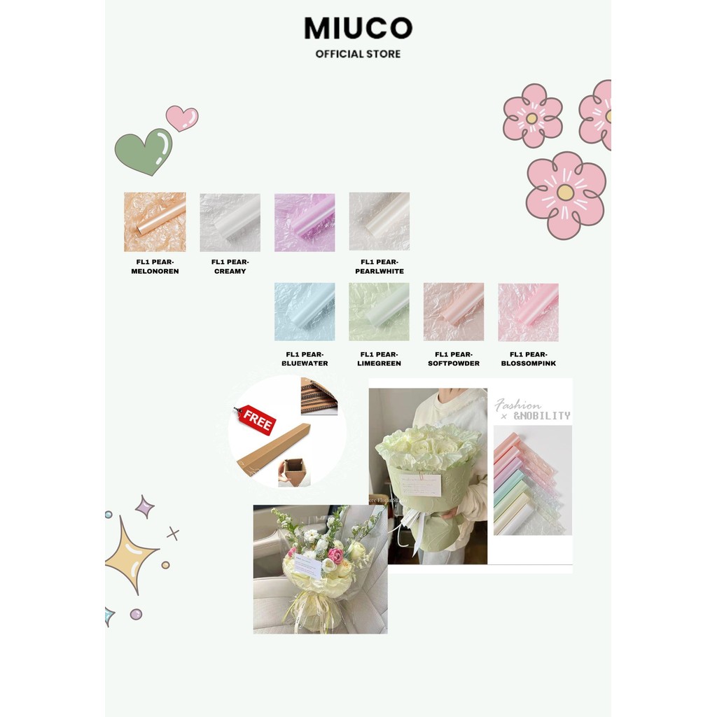 

MIUCO - (5 LEMBAR) - FL1 PEARLESCENT Kertas Bunga Buket Waterproof Color / Kertas Buket Bunga Florist Cellophane