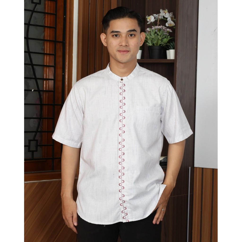 Salman - Kemeja Baju Koko Bayyan BLN 72 Pendek Manset Premium Pria Dewasa Bordir Lengan Pendek