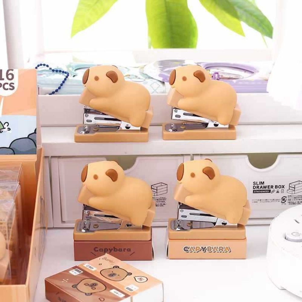 

Cartoon 10 # Capybara Staplers Set Mini Effortless Student Binding Machine Portable Creative Office Supplies