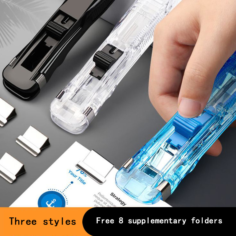 

New Hand Paper Clipper With Refills Metal Stapler Paper Clips For Document Binding Office School Stationery 3 Styles