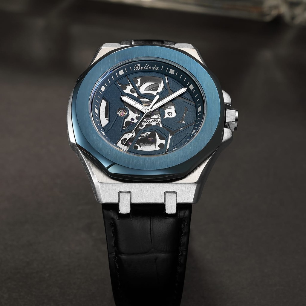 BUY 1 GET 1 Jam Tangan Pria Belleda Automatic 9608 Tali Kulit Anti Air