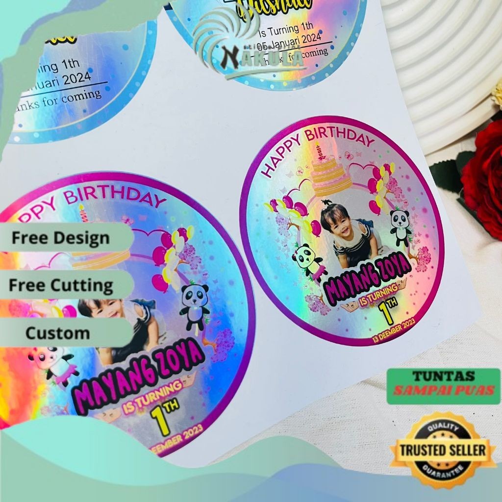 

NKL 2-4 Stiker Hologram Ulang Tahun Anak Bentuk Bulat Label Ultah Sticker Undangan Happy Birthday