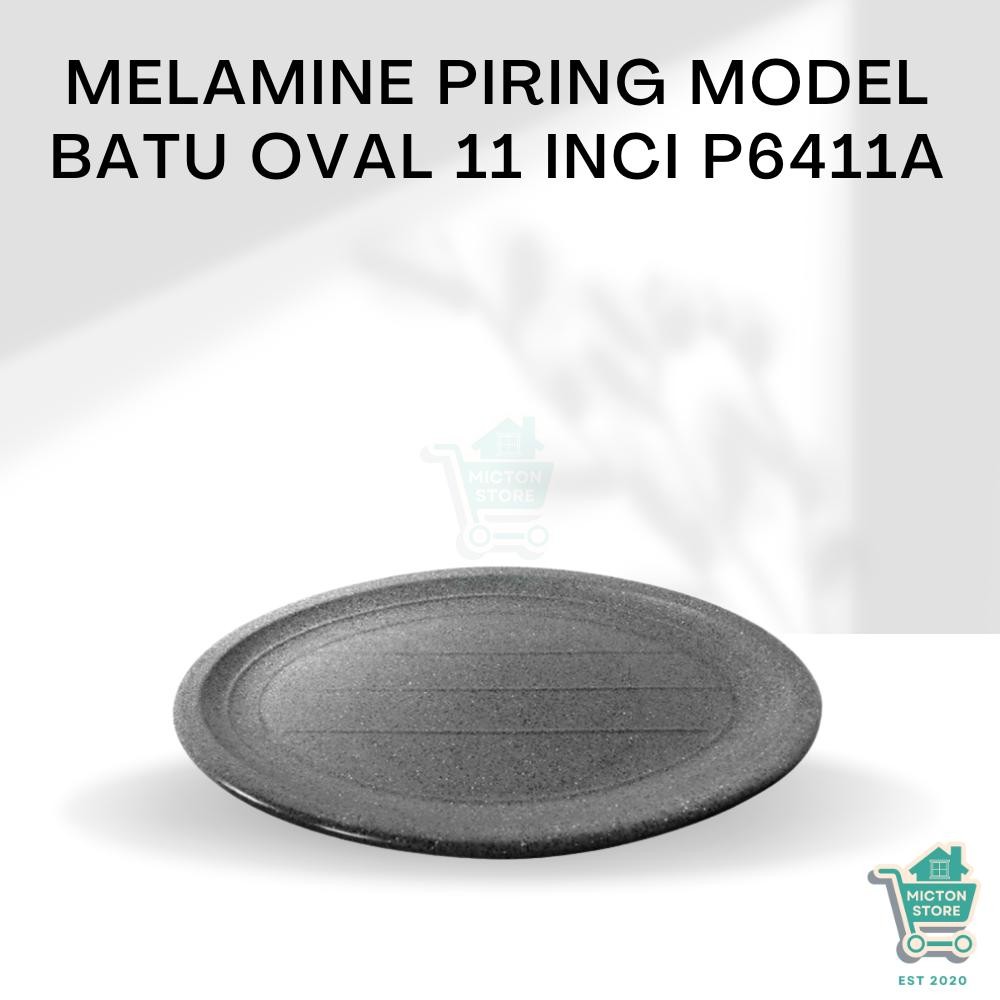 MICTON Premium Piring Model Batu Oval 11 Inch P6411A Piring Melamin Model Batu Piring Motif Batu Mel