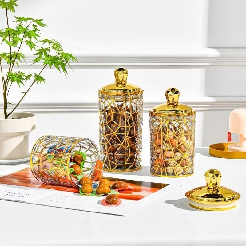 Toples Mewah Set 3pcs Snack Makanan Aesthetic Emas Penyimpanan Kue Camilan Botol Cantik Box Kemasan