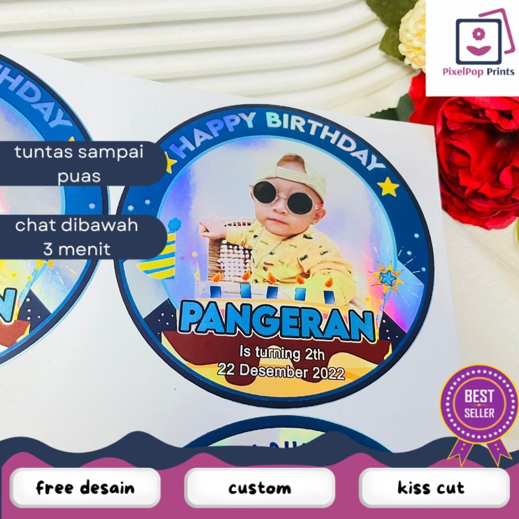 

Opikapip Sticker Bulat Hologram Ulang Tahun Stiker Label Undangan Happy Birthday Kecil Free Desain