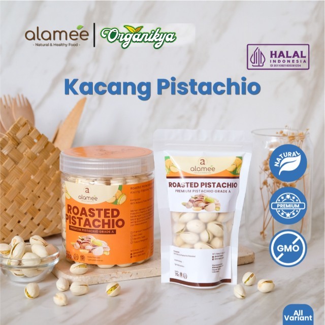 

ALAMEE Kacang Pistachio Pistacio Panggang Fustuk Roasted Premium Organic Dalam Cangkang Renyah organikya